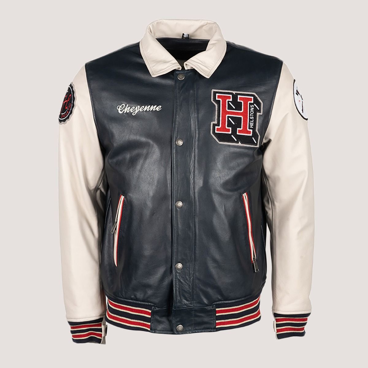 Image of Helstons CHEYENNE Cuir Rag Jacket Blue Beige Size XL EN