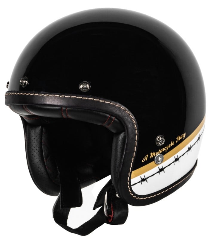 Image of Helstons Evasion Carbon Fiber Black White Gold Jet Helmet Talla S
