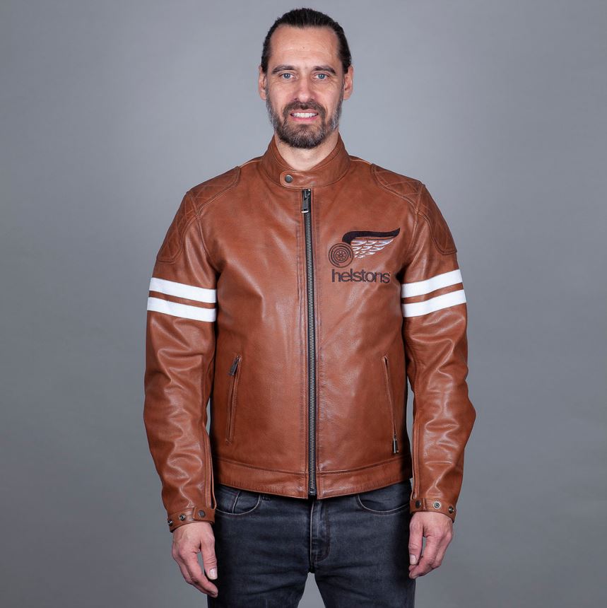 Image of Helstons Jake Speed Leather Buffalo Camel Weiß CE Jacke Größe 2XL