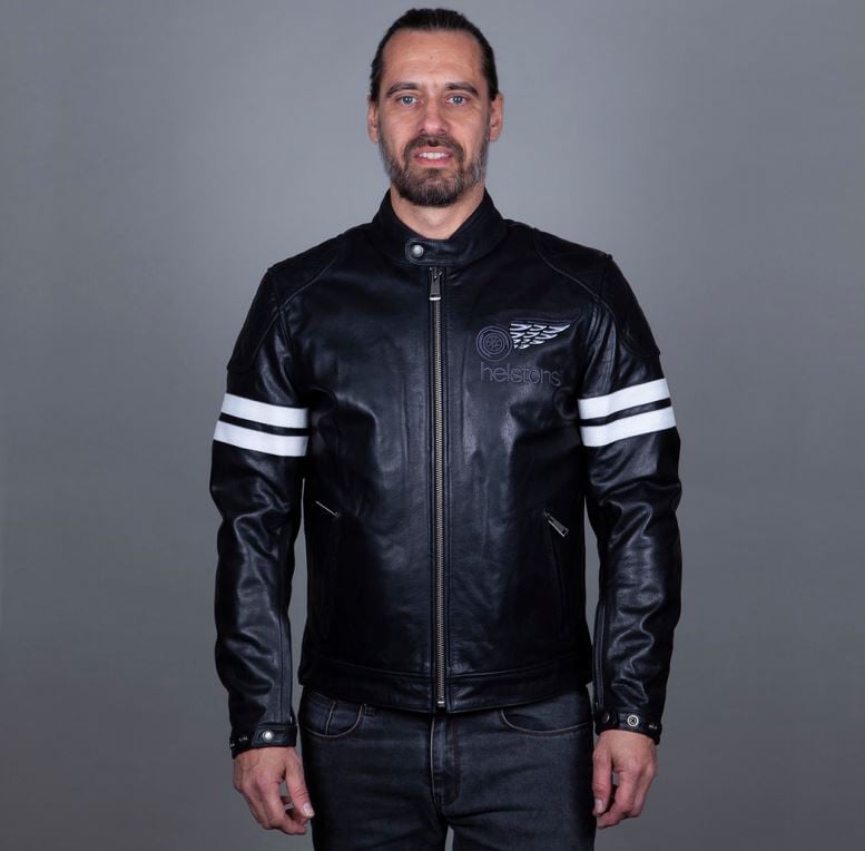 Image of Helstons Jake Speed Leather Buffalo Jacket Black White Size 2XL EN
