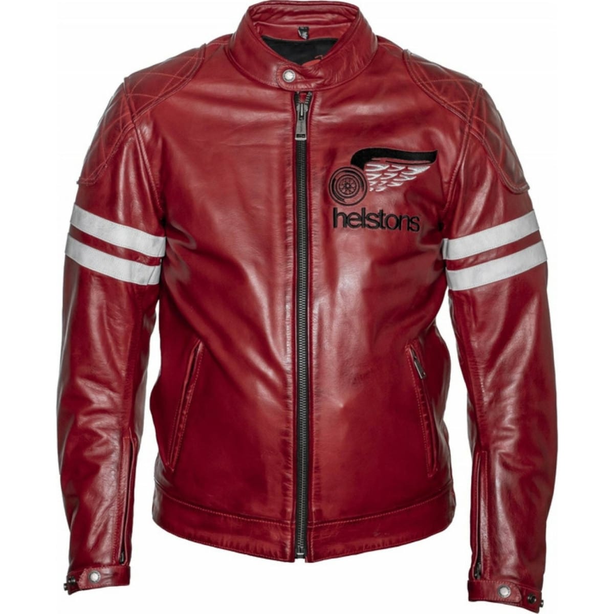Image of Helstons Jake Speed Leather Buffalo Jacket Red White Size S ID 3662136102262