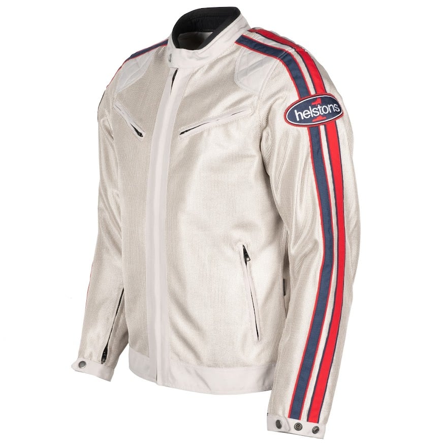 Image of Helstons Pace Air Fabric Mesh Argent Rouge Bleu CE Blouson Taille S