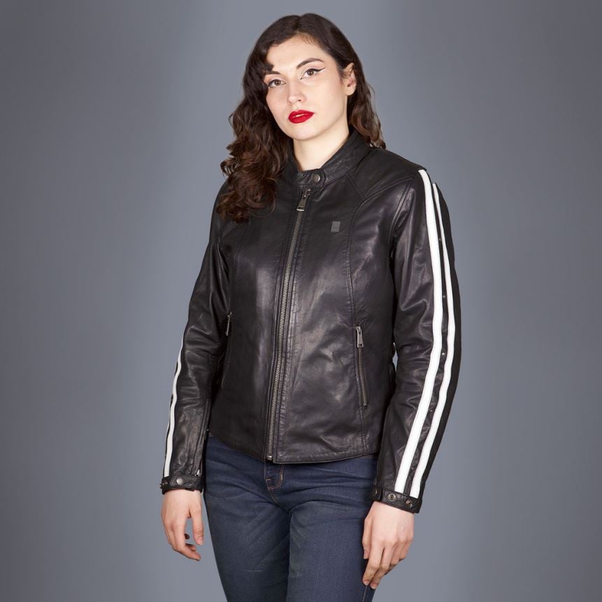 Image of Helstons Victoria Leather Jacket Rag Black Jacket Size L EN