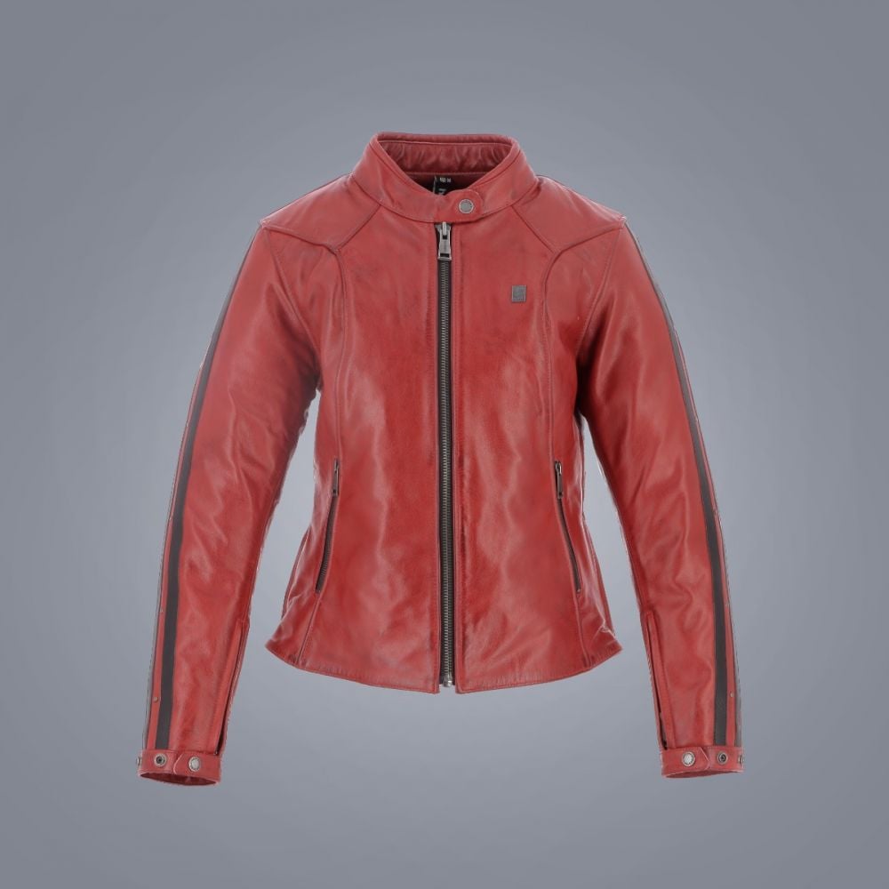 Image of Helstons Victoria Leather Jacket Rag Red Jacket Size L EN