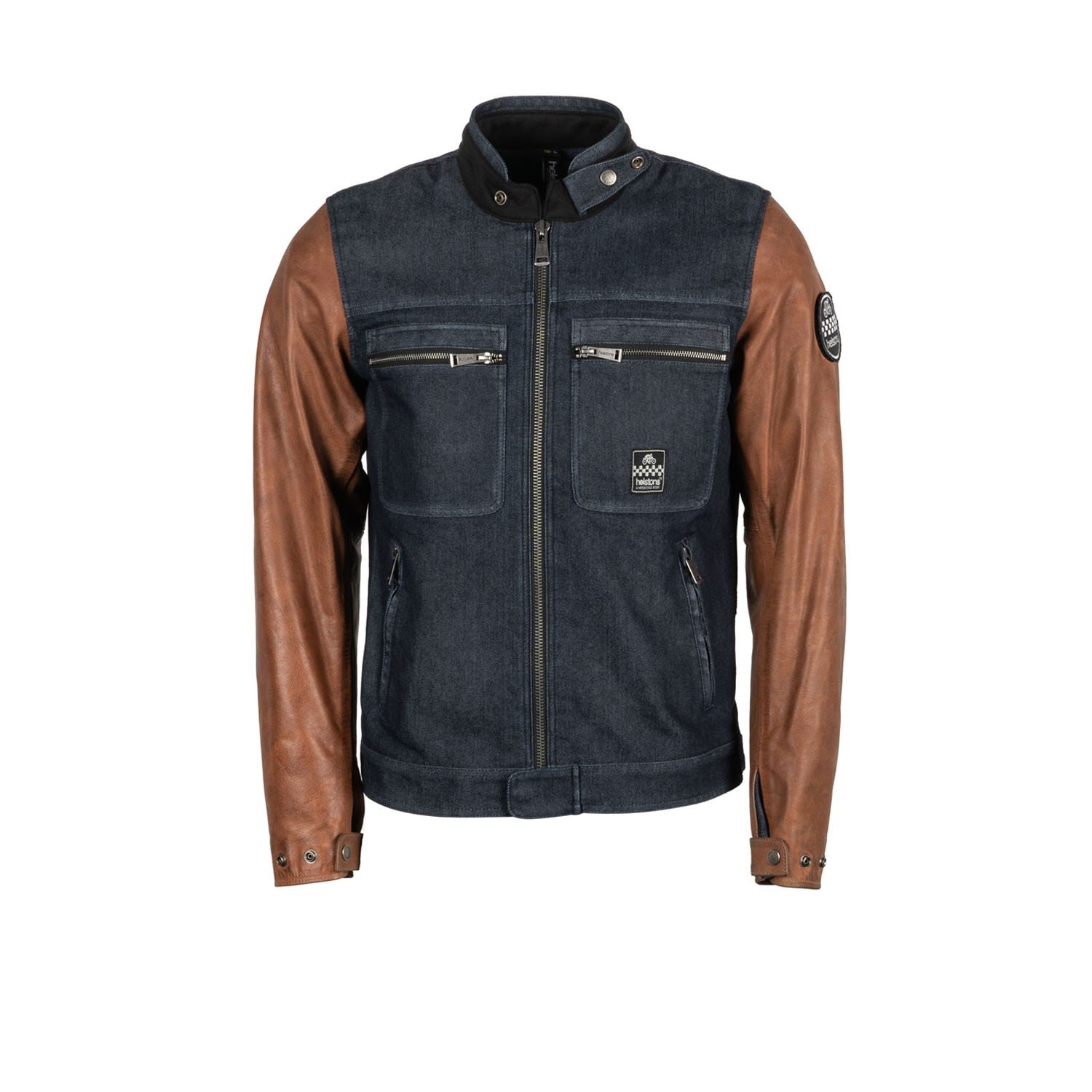 Image of Helstons Winston Canvas Cotton Leather Blau Braun CE Jacke Größe M