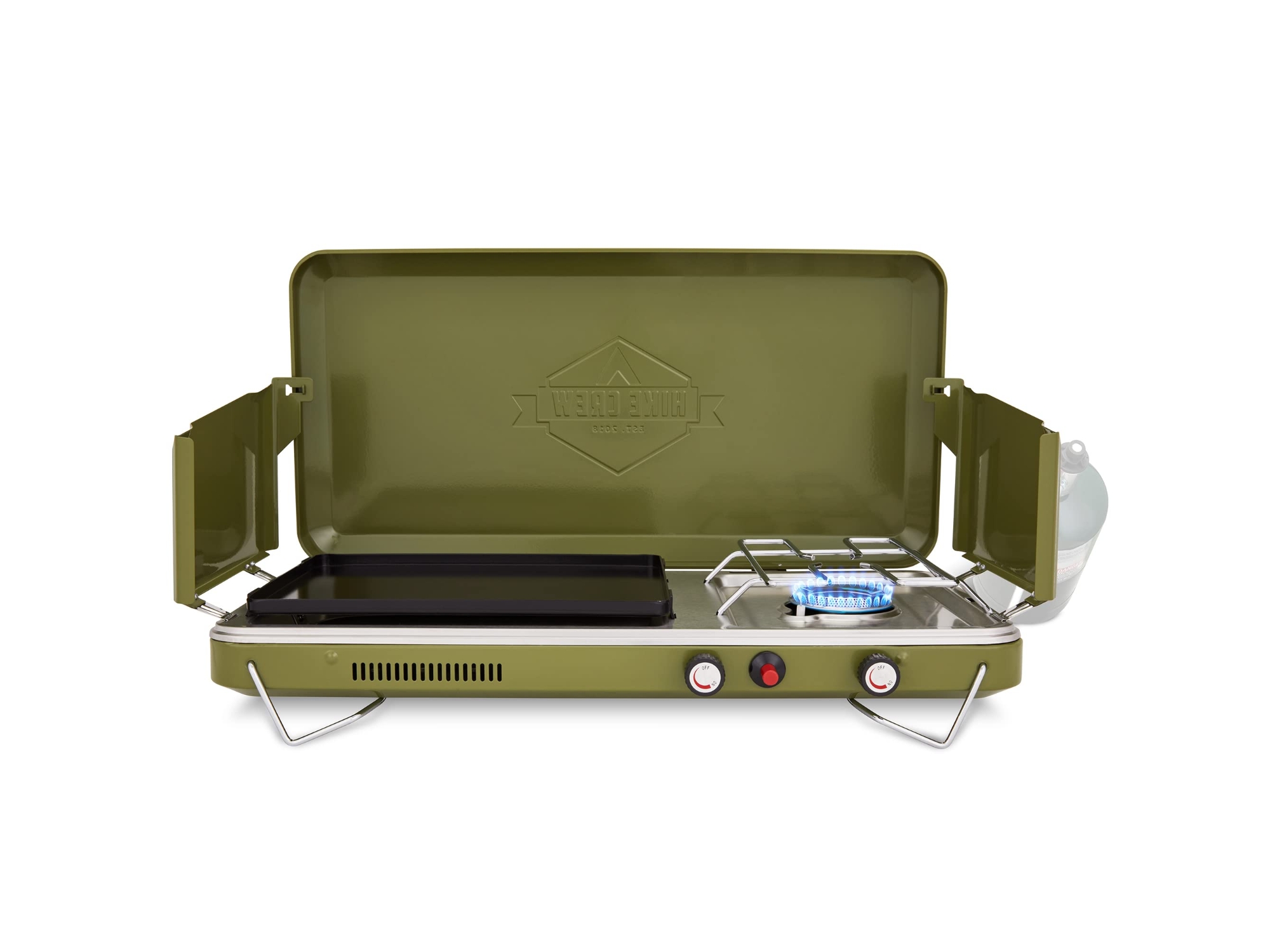 Image of Hike Crew 2-in-1 Gas Camping Stove Portable Grill Propane Burner Green ID 843812161862