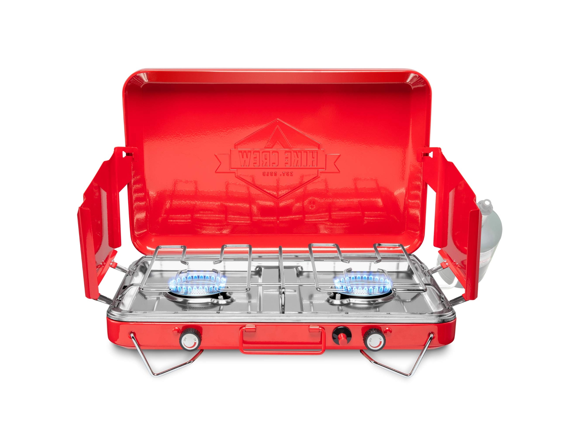 Image of Hike Crew Portable Dual Propane Burner Camping Stove with Igniter Red ID 843812140683