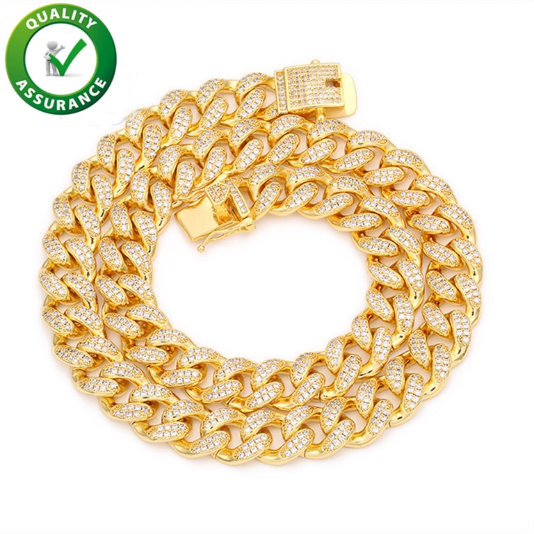 Image of Hip Hop Jewelry Diamond Cuban Link Chain Gold Bracelet Mens Necklace Iced Out Chains Luxury Designer Miami Curb Necklaces Rapper Fashion Accessories
