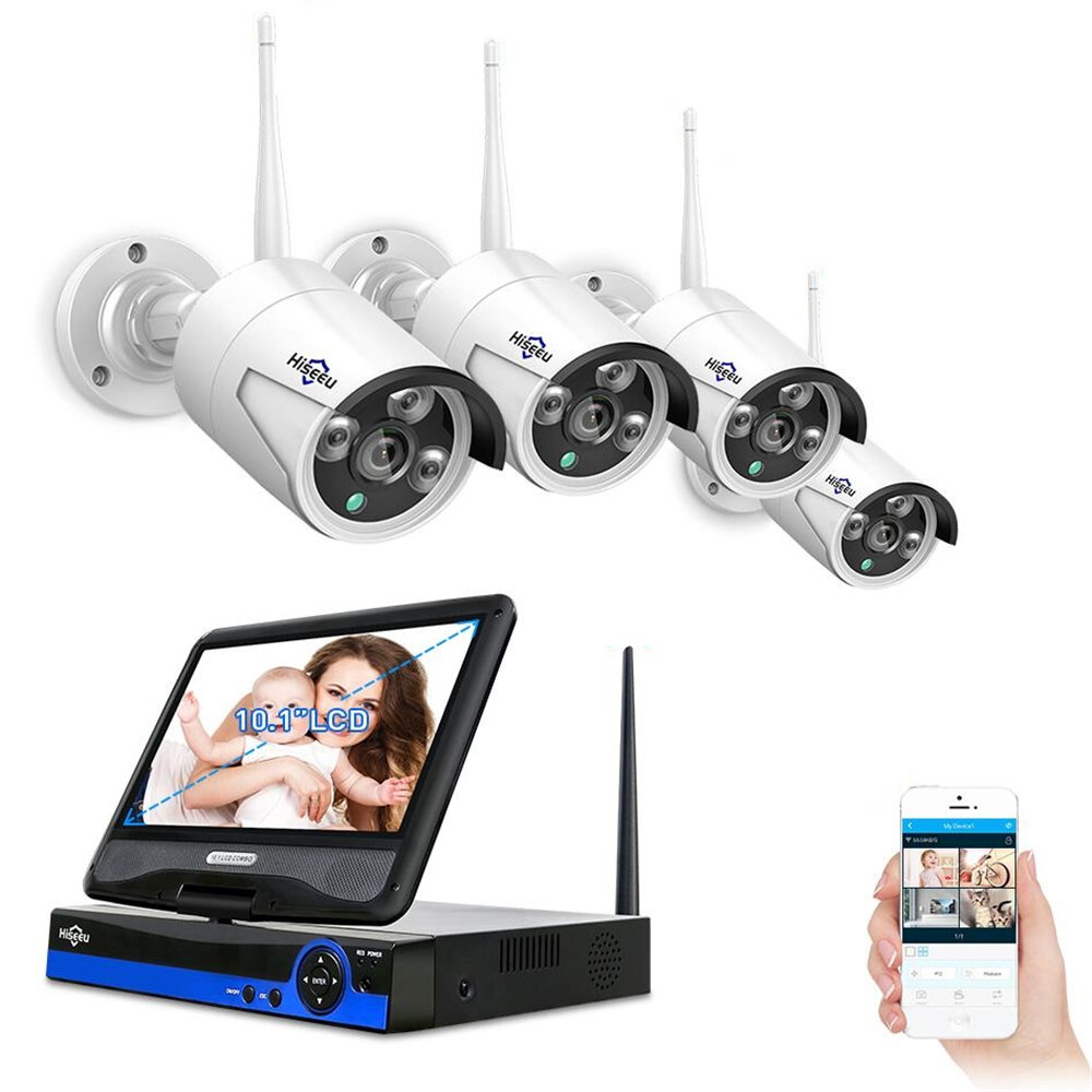Image of Hiseeu 10 inch Display 4pcs 1080P Wireless CCTV IP Camera System 8CH NVR WiFi Video Surveillance Home Security System Ki
