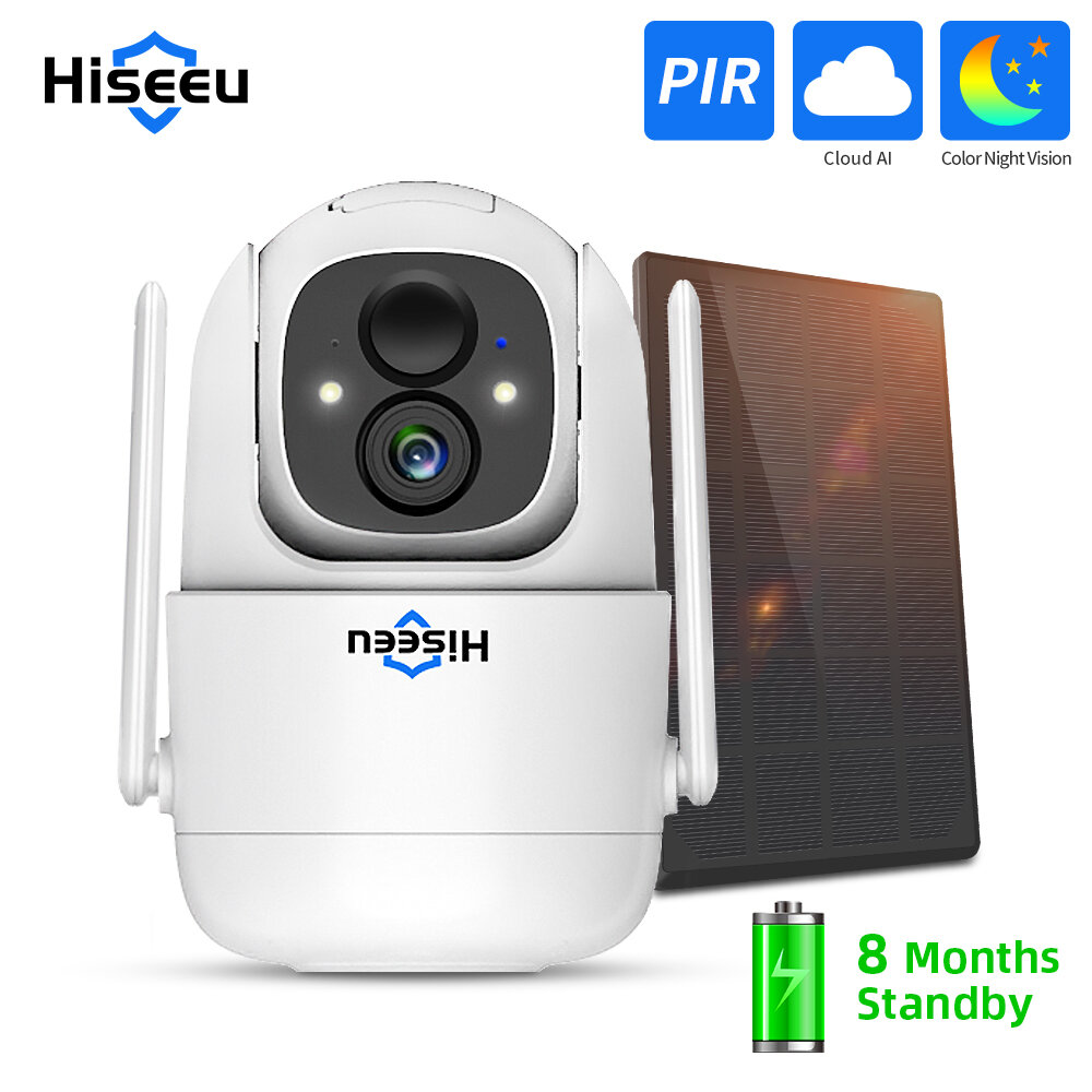 Image of Hiseeu 1080P Cloud AI WiFi Video Security Surveillance Camera Rechargeable Battery with Solar Panel Outdoor Pan & Tilt W