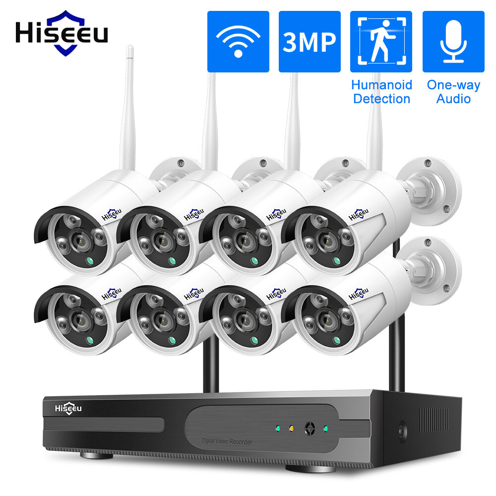 Image of Hiseeu 3MP 1536P CCTV 8CH Wireless NVR kit H265 3MP 1080P Outdoor IR Night Vision IP Wifi Camera Security System Survei