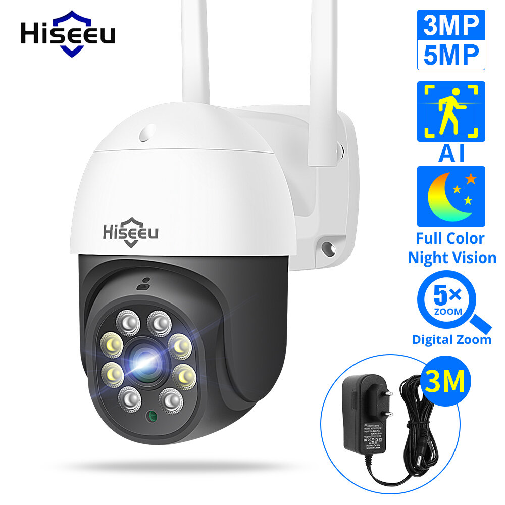 Image of Hiseeu 3MP/5MP PTZ IP Camera Outdoor Security AI Human Detection H265X Wireless WiFiVideo Surveillance Cameras iCsee