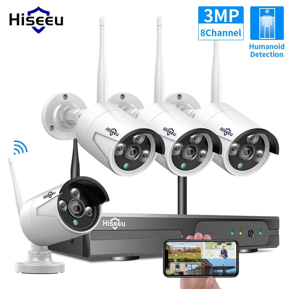 Image of Hiseeu 8CH Wireless CCTV System 1536P NVR Wifi Outdoor 3MP AI IP Camera Security System Video Surveillance Monitor Kit