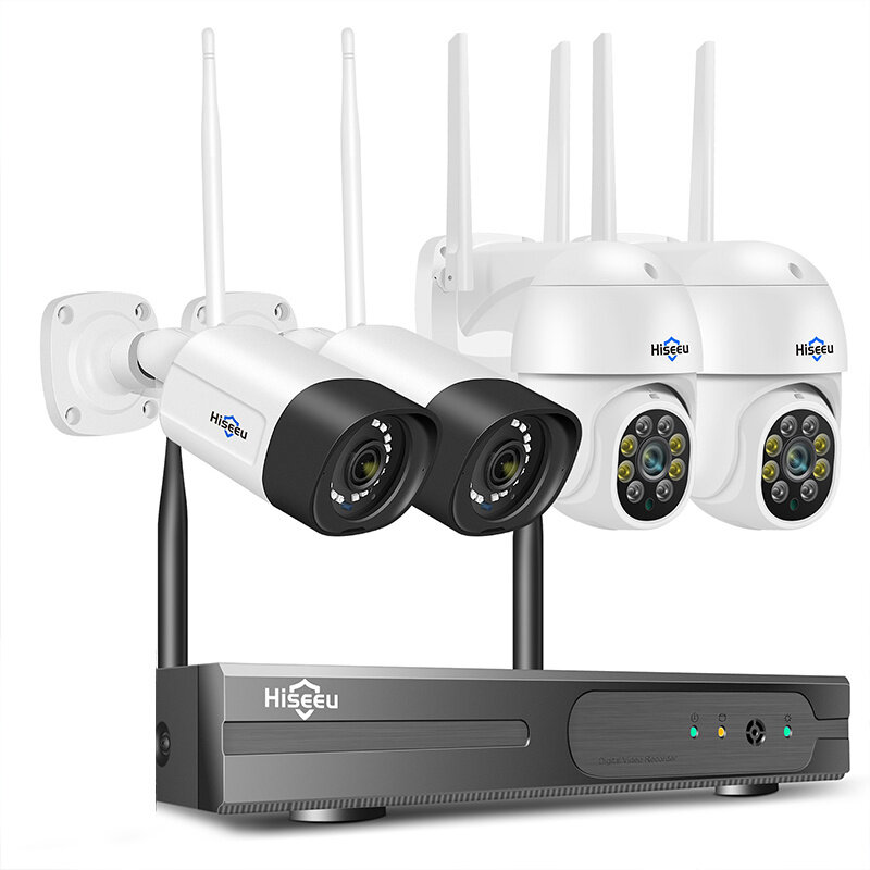 Image of Hiseeu 8WK-4HBC25 Wireless Camera Security System Kit 5MP 5X Digital PTZ 4CH Outdoor CCTV Camera Set 2 way audio IP66 Vi