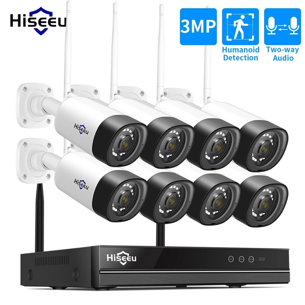 Image of Hiseeu H265 3MP 1536P 8CH Wireless Audio CCTV Security Outdoor IP Camera System NVR Kit IR Outdoor Audio Recorrd IP Cam