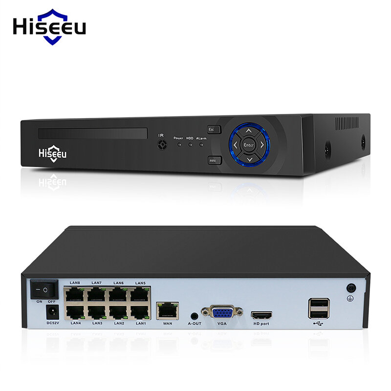 Image of Hiseeu H5NVR-P-8 8CH POE NVR iP Security Surveillance Camera H265+ CCTV System 8MP 4K Audio Video Recorder Face Detecti