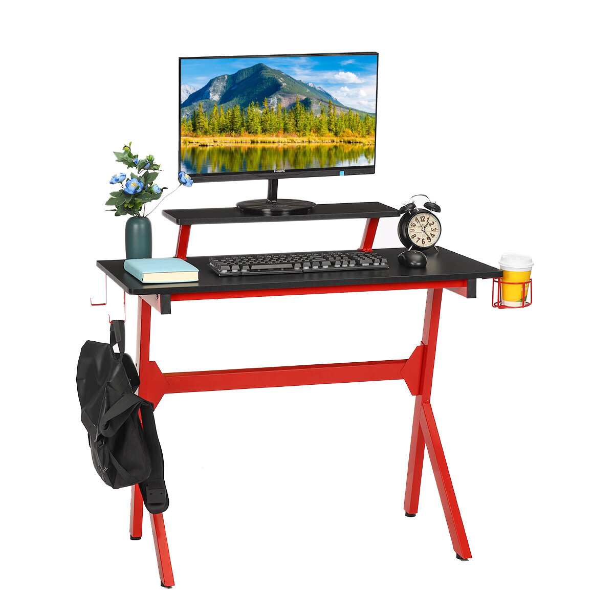 Image of Hoffree Ergonomic Gaming Desk E-sports Computer Office Table PC Laptop Desk Gamer Tables with Cup Holder for iMac
