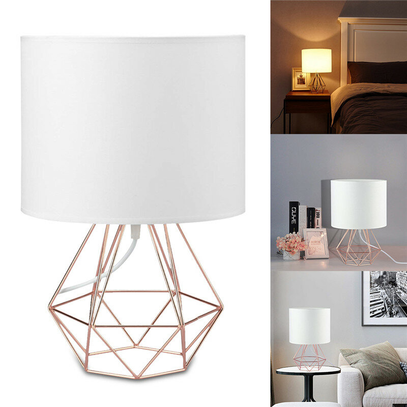 Image of Hollowed Out Modern Livingroom Bedroom Bedside Table Lamp Desk Lamp With Shade