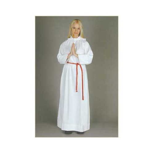 Image of Hooded Altar Server Alb with Red & White Cinctures