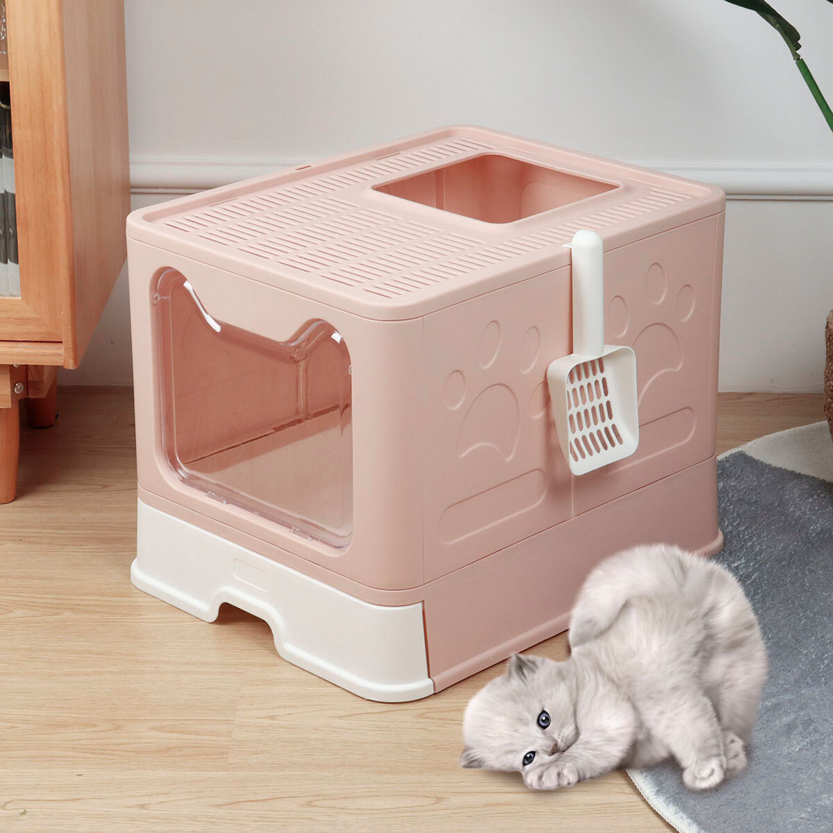 Image of Hooded Cat Litter Box Enclosed Large Kitty Toilet Litter Scoop With shovel Foldable Tray Disassemble