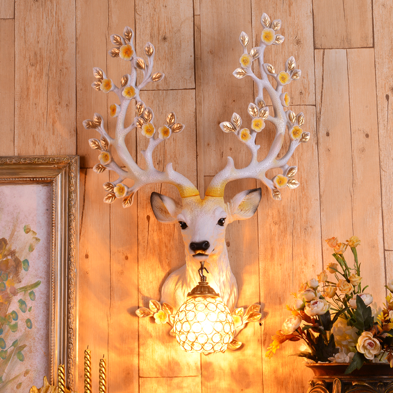 Image of Hotel Exhibition Hall Decorative Wall Lamp KTV Private Room Corridor Resin Wall Light Restaurant Retro Creative Sika Deer Head Sconce