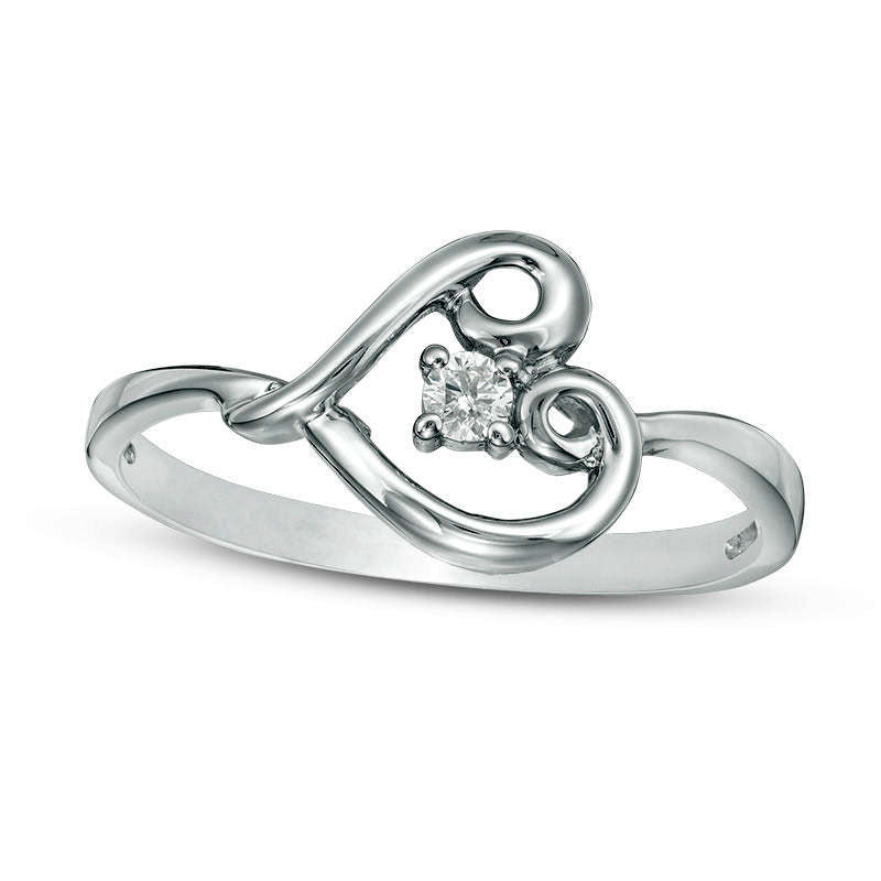 Image of ID 1 005 CT Natural Clarity Enhanced Diamond Solitaire Sideways Swirl Heart Ring in Solid 10K White Gold
