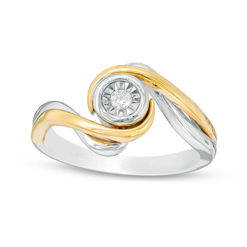 Image of ID 1 005 CT Natural Clarity Enhanced Diamond Solitaire Swirl Bypass Promise Ring in Sterling Silver and Solid 10K Yellow Gold