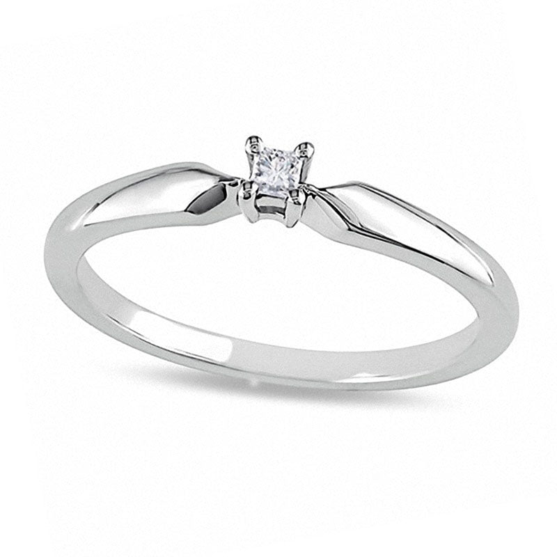 Image of ID 1 005 CT Princess-Cut Natural Diamond Solitaire Promise Ring in Sterling Silver