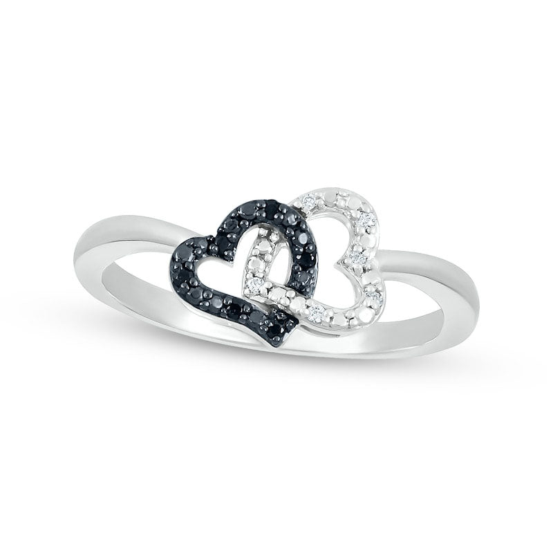 Image of ID 1 005 CT TW Black Enhanced and White Natural Diamond Heart Link Ring in Sterling Silver
