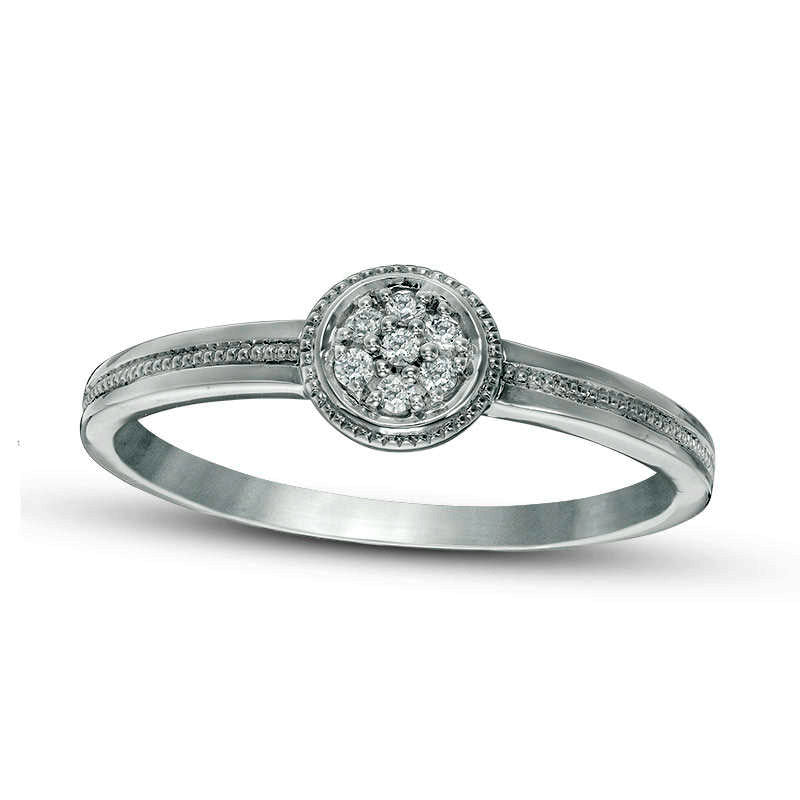 Image of ID 1 005 CT TW Composite Natural Diamond Beaded Shank Ring in Solid 10K White Gold