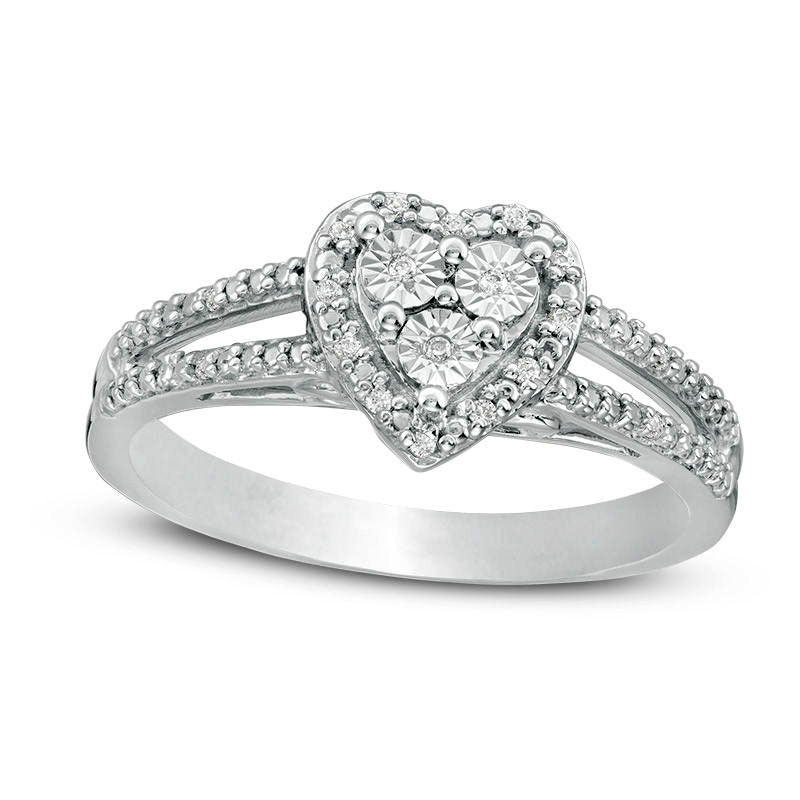 Image of ID 1 005 CT TW Composite Natural Diamond Heart Frame Split Shank Ring in Sterling Silver