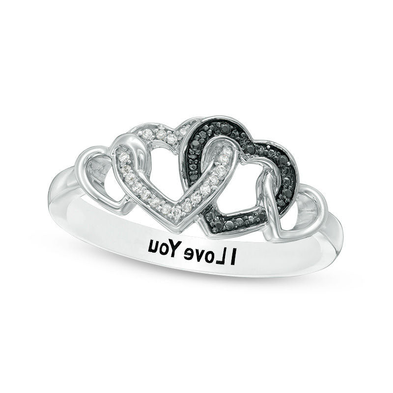 Image of ID 1 005 CT TW Enhanced Black and White Natural Diamond Multi-Heart Promise Ring in Sterling Silver (1 Line)