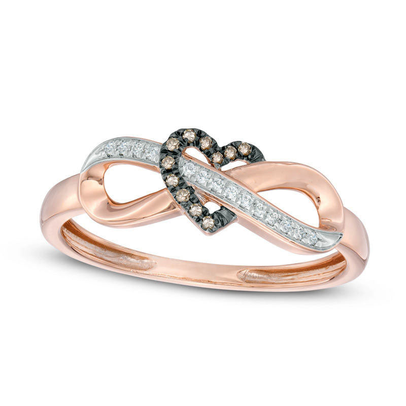 Image of ID 1 005 CT TW Enhanced Champagne and White Natural Diamond Infinity Heart Wrapped Ring in Solid 10K Rose Gold