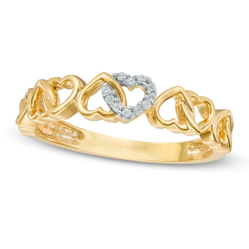 Image of ID 1 005 CT TW Natural Diamond Alternating Hearts Ring in Solid 10K Yellow Gold