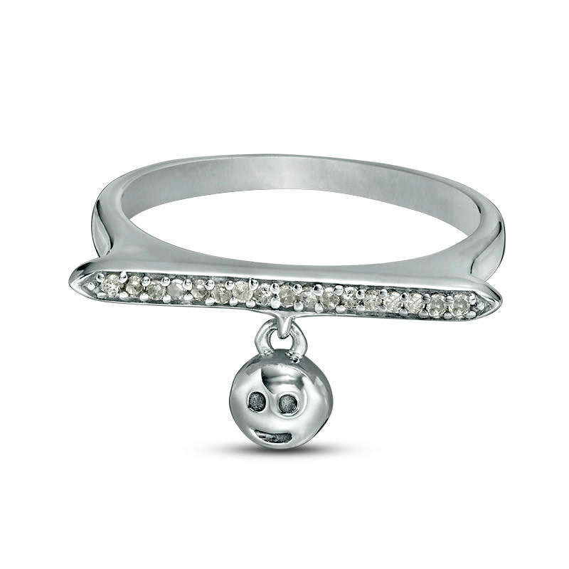Image of ID 1 005 CT TW Natural Diamond Bar and Smiley Face Charm Ring in Sterling Silver