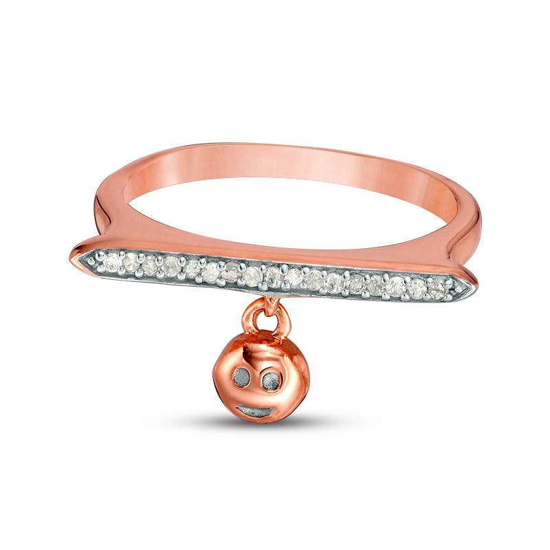 Image of ID 1 005 CT TW Natural Diamond Bar and Smiley Face Charm Ring in Sterling Silver with Solid 14K Rose Gold Plate