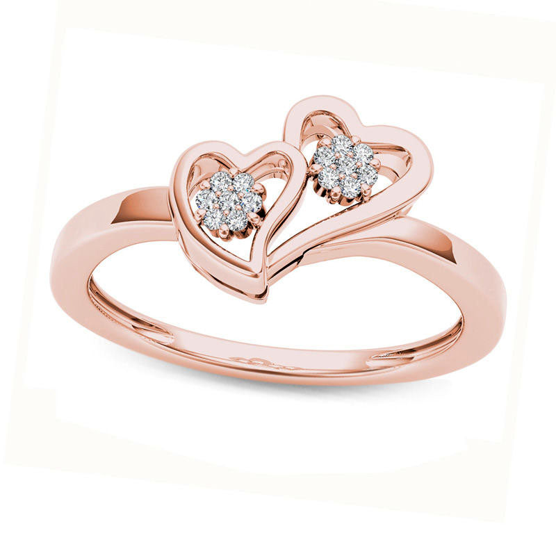 Image of ID 1 005 CT TW Natural Diamond Double Heart Ring in Solid 10K Rose Gold