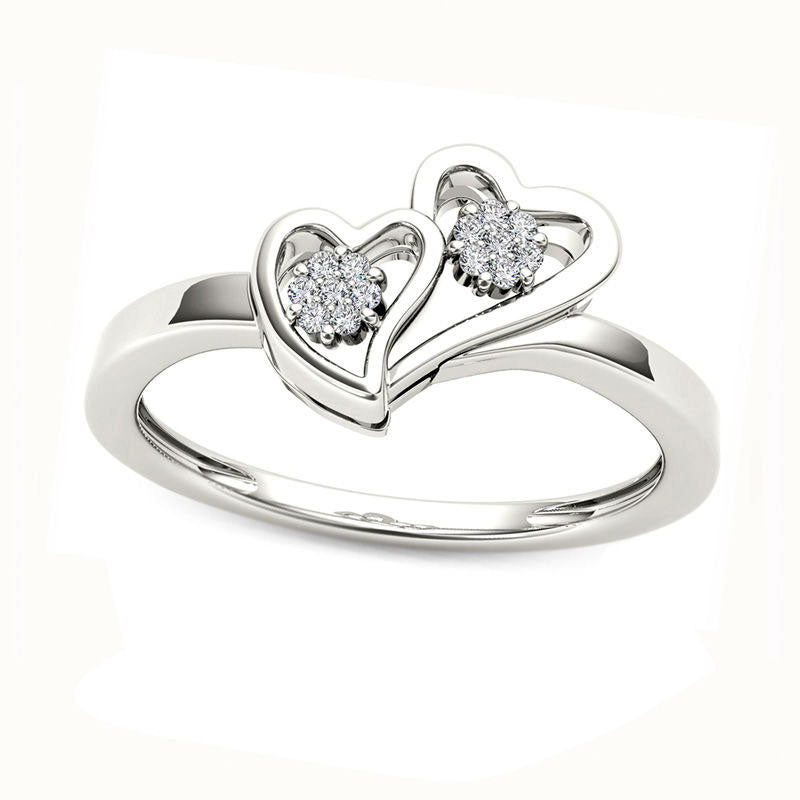 Image of ID 1 005 CT TW Natural Diamond Double Heart Ring in Solid 10K White Gold