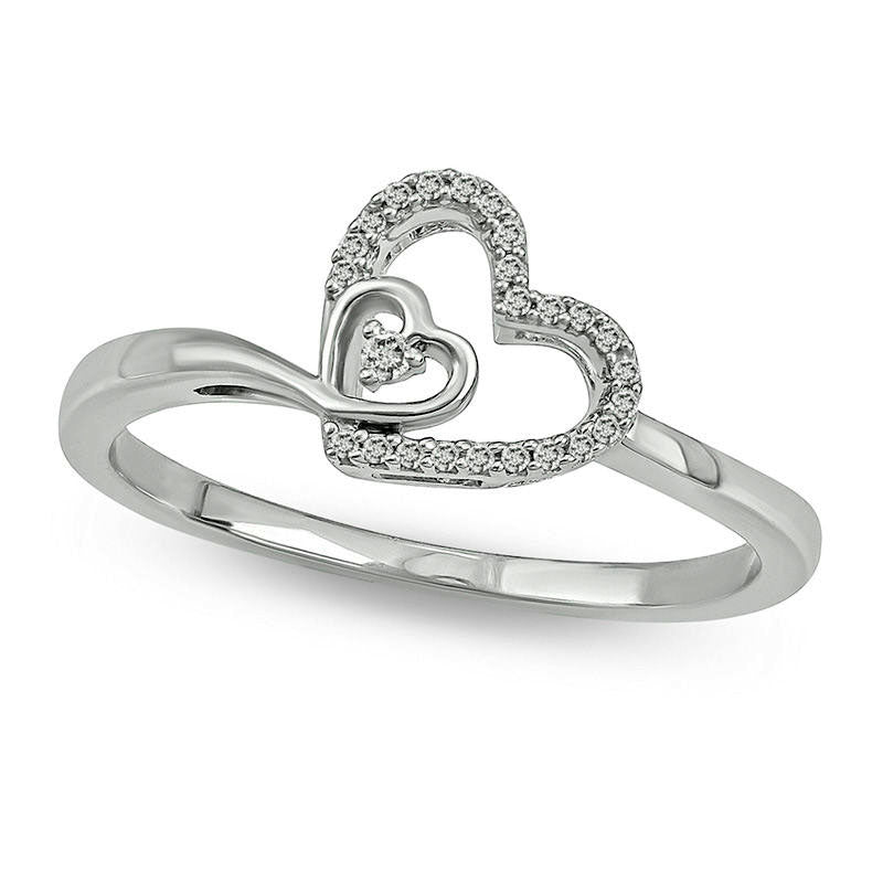 Image of ID 1 005 CT TW Natural Diamond Double Heart Ring in Sterling Silver