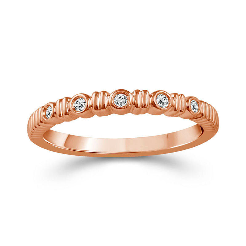 Image of ID 1 005 CT TW Natural Diamond Five Stone Grooved Stackable Band in Solid 10K Rose Gold