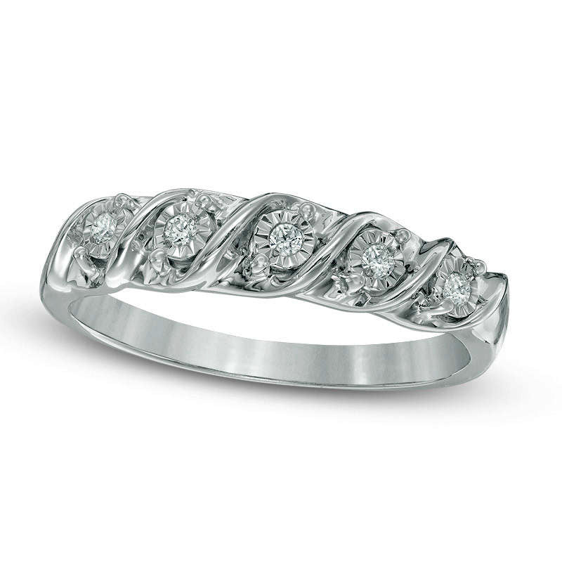 Image of ID 1 005 CT TW Natural Diamond Five Stone S Anniversary Band in Sterling Silver