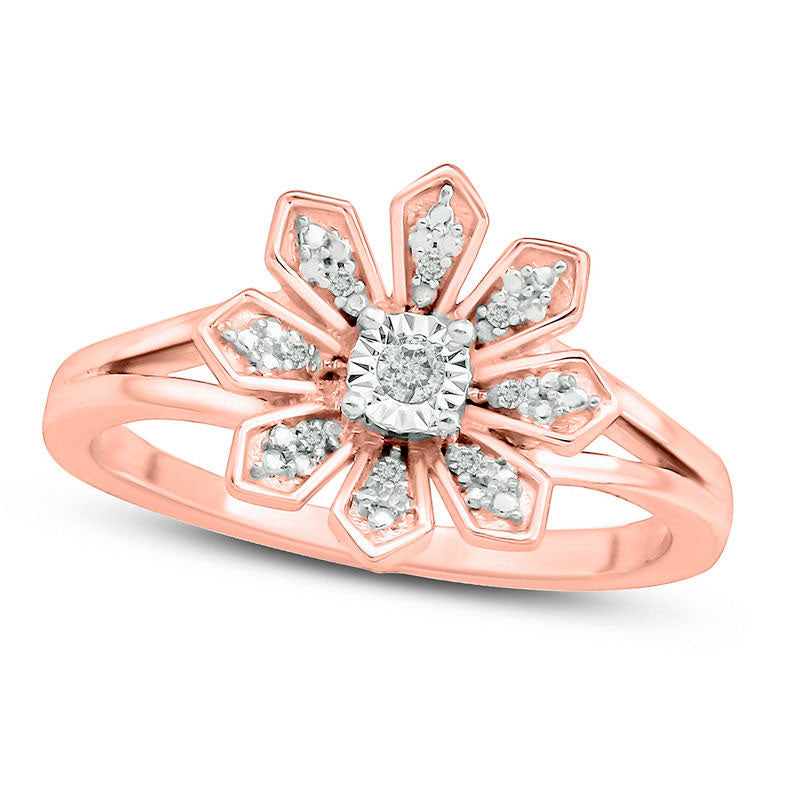 Image of ID 1 005 CT TW Natural Diamond Flower Ring in Sterling Silver with Solid 14K Rose Gold Plate
