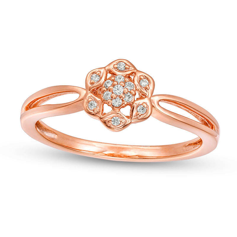 Image of ID 1 005 CT TW Natural Diamond Flower Split Shank Ring in Solid 10K Rose Gold