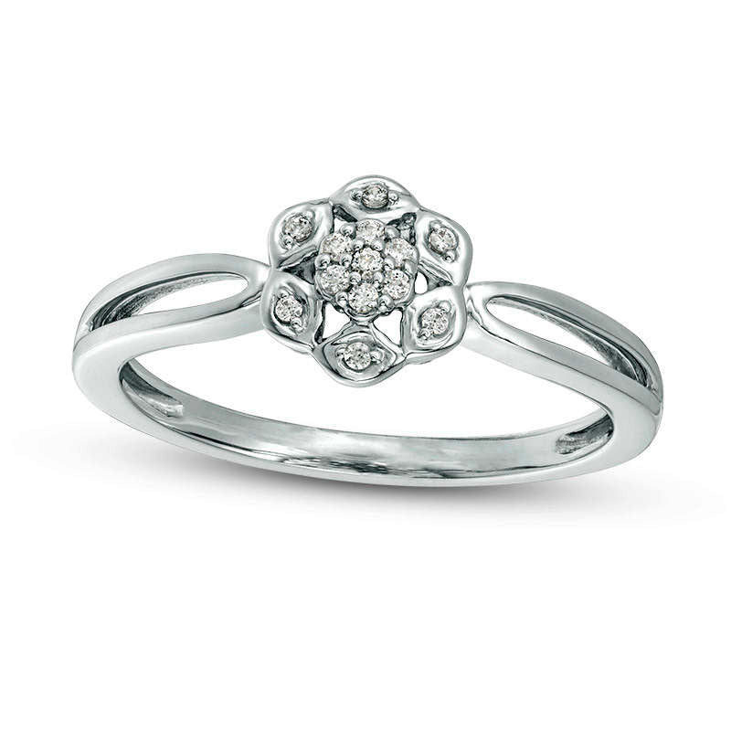 Image of ID 1 005 CT TW Natural Diamond Flower Split Shank Ring in Solid 10K White Gold