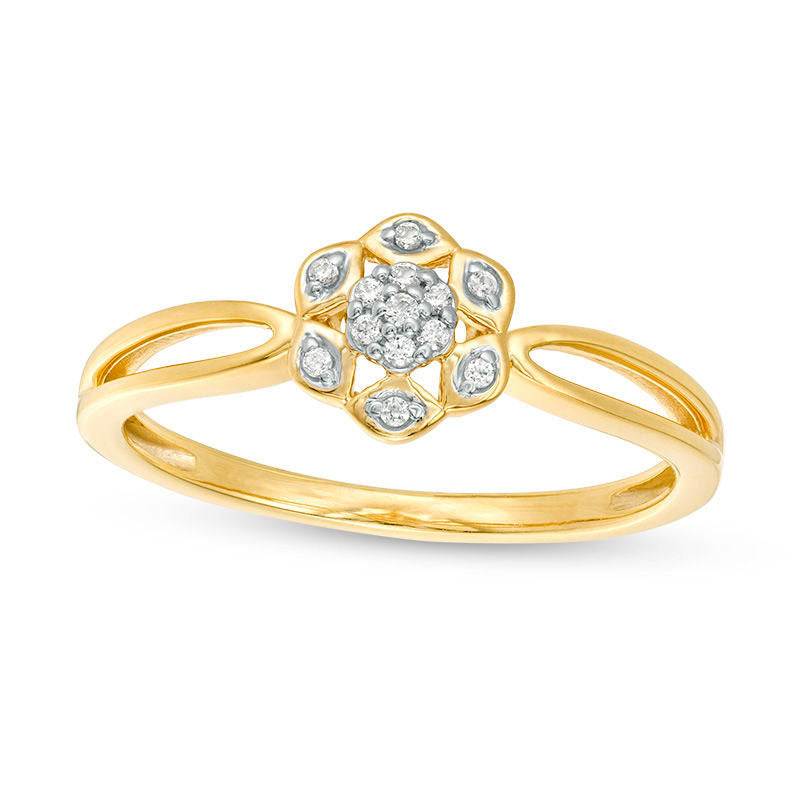 Image of ID 1 005 CT TW Natural Diamond Flower Split Shank Ring in Solid 10K Yellow Gold