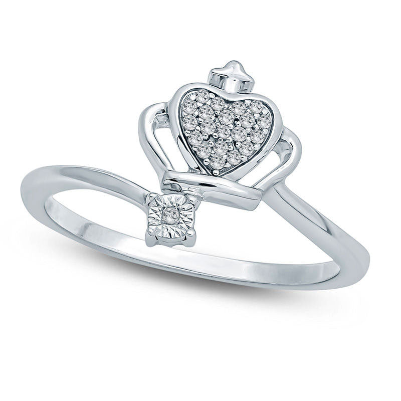 Image of ID 1 005 CT TW Natural Diamond Heart Crown Bypass Ring in Sterling Silver
