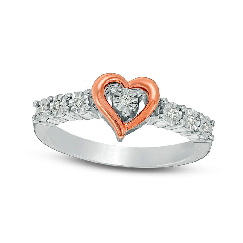 Image of ID 1 005 CT TW Natural Diamond Heart Frame Promise Ring in Sterling Silver and Solid 10K Rose Gold