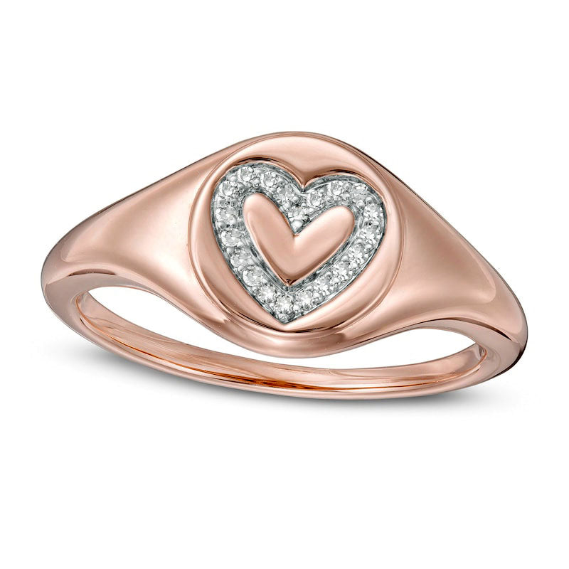 Image of ID 1 005 CT TW Natural Diamond Heart Outline Signet Ring in Solid 14K Rose Gold