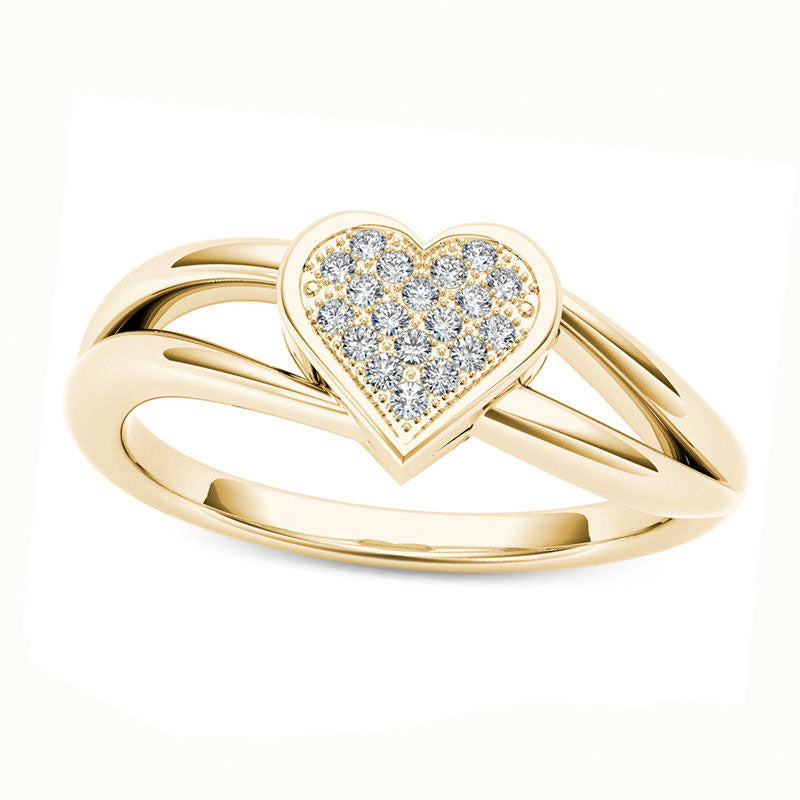 Image of ID 1 005 CT TW Natural Diamond Heart Promise Ring in Solid 10K Yellow Gold