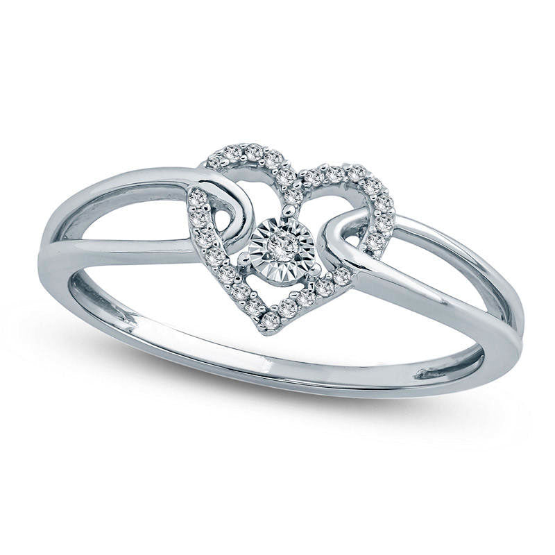 Image of ID 1 005 CT TW Natural Diamond Heart Promise Ring in Sterling Silver